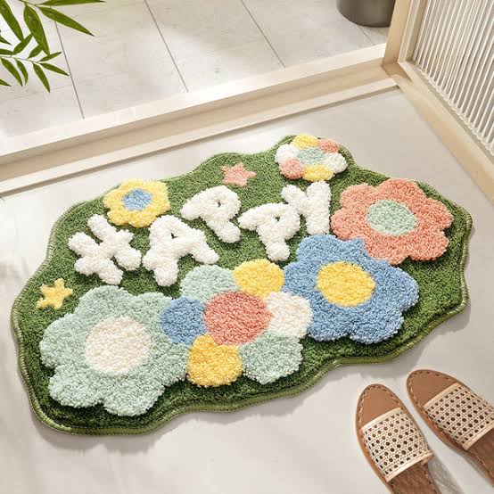 Happy flowers shaped floor mat in pastel colours
